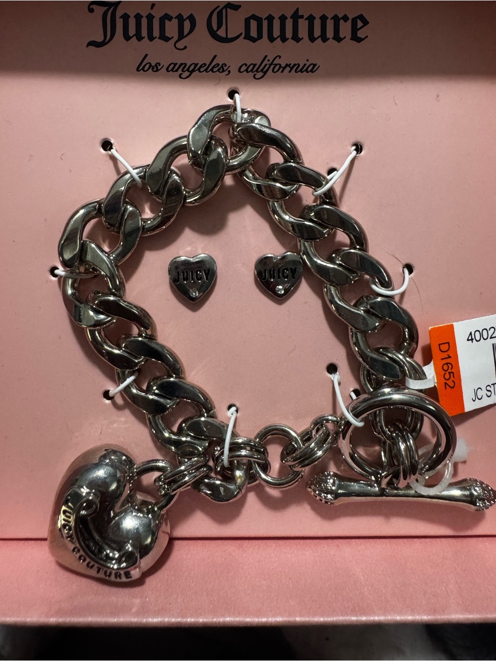 Juicy Couture Silver Heart Charm Toggle Bracelet